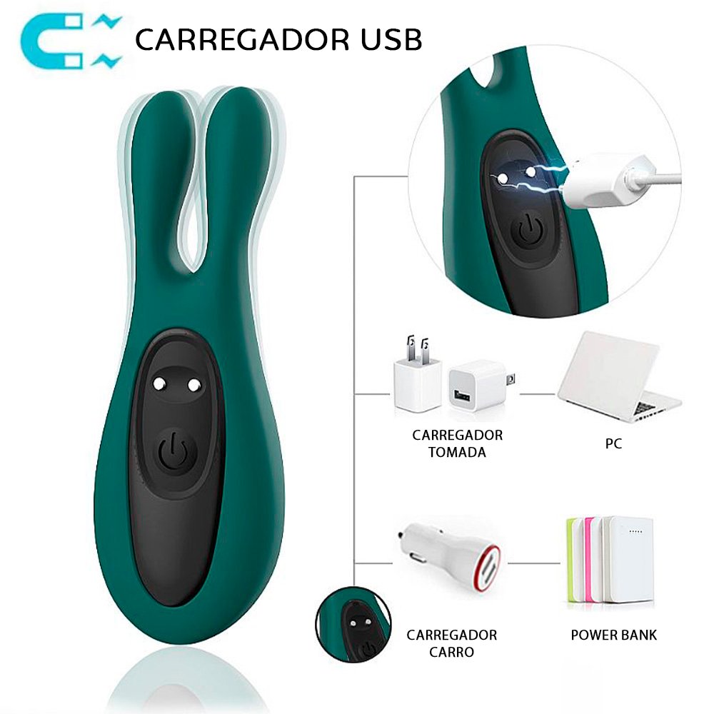 Vibrador para Clit�ris Recarreg�vel em Silicone Toque Aveludado com 9 Vibra��es Rabbit Verde | Foto 05