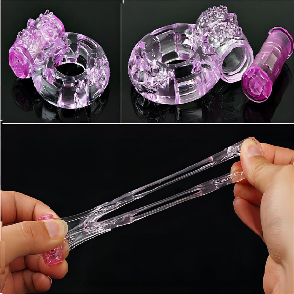 Kit Spray Retardante Intensificador de Ere��o EnDURE 15ml e Anel Peniano com Vibrador Rosa, mostrando flexibilidade do anel