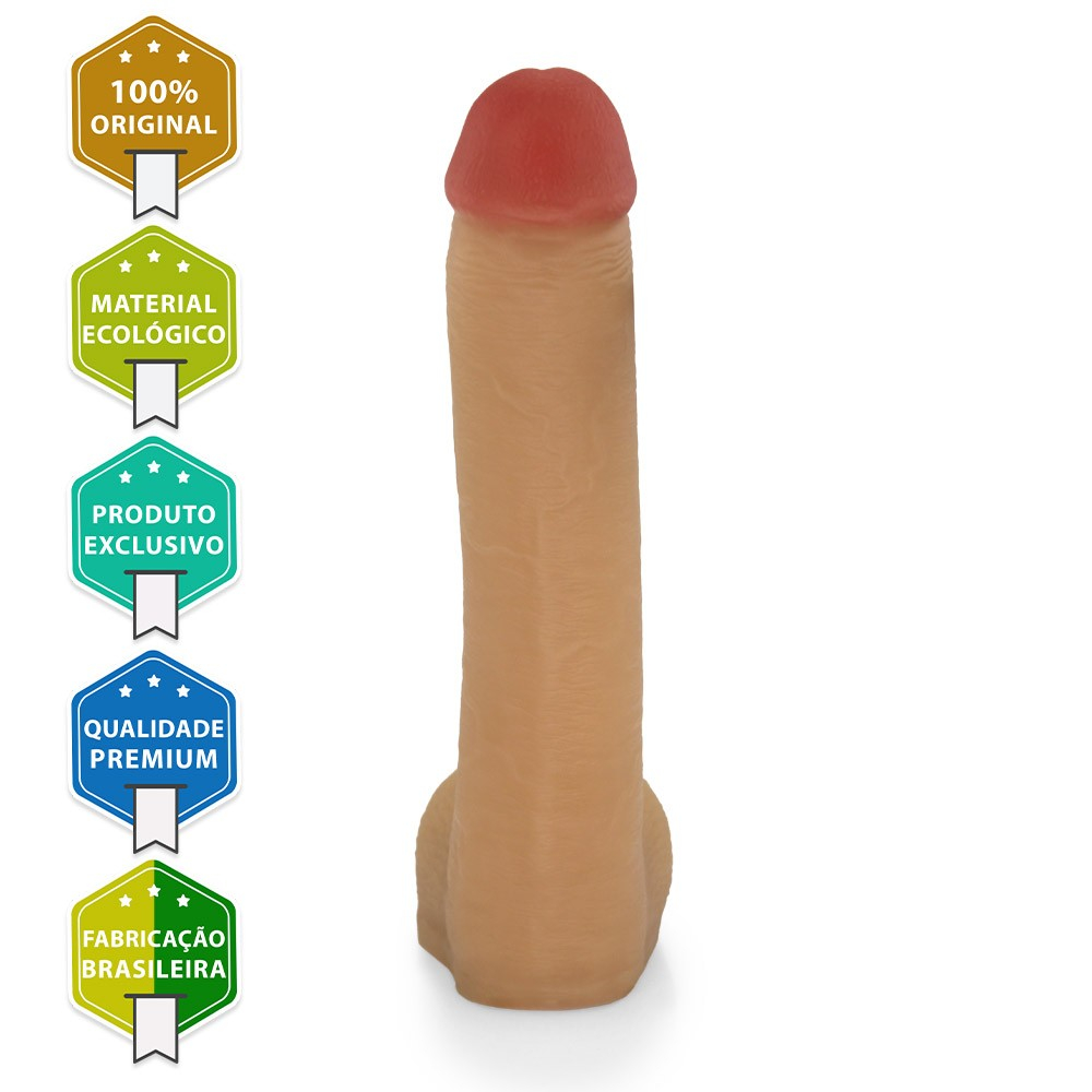 P�nis Real�stico com Escroto Mike em PVC flex�vel bege - detalhe da cabe�a e veias
