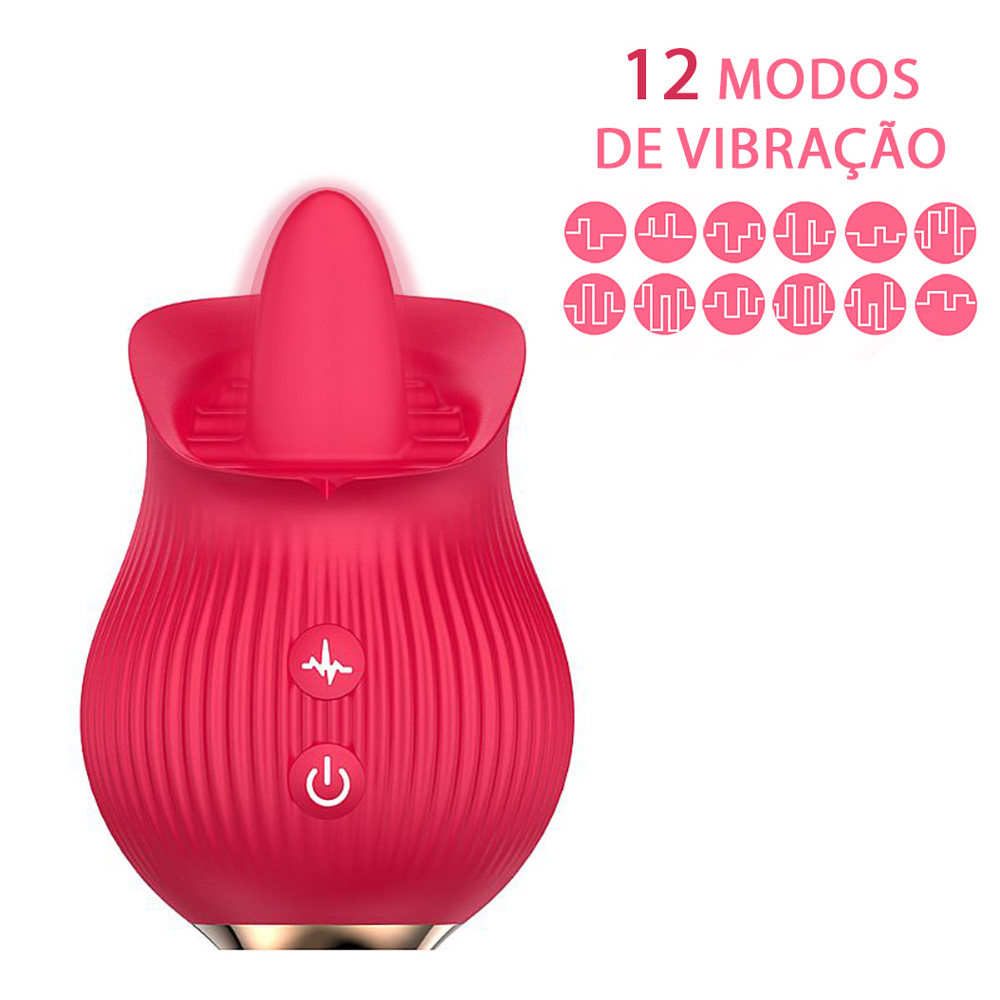 Vibrador para Clit�ris L�ngua Recarreg�vel em Silicone Aveludado com 12 Vibra��es Vermelho | Foto 02