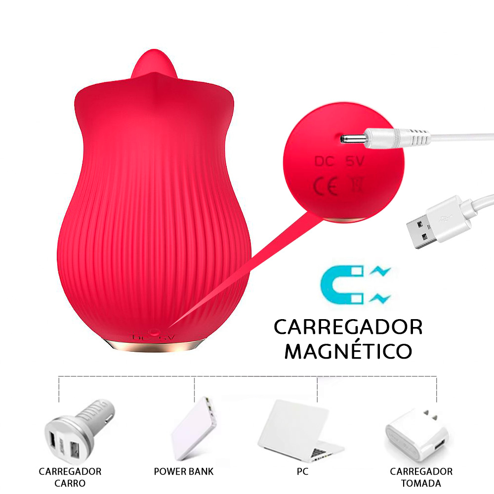 Vibrador para Clit�ris L�ngua Recarreg�vel em Silicone Aveludado com 12 Vibra��es Vermelho | Foto 05