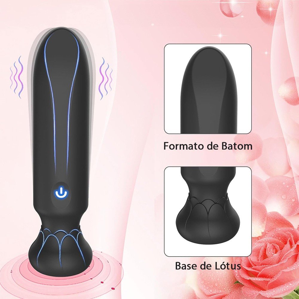 Vibrador Bullet Recarreg�vel em Silicone Neo Preto - Imagem 2: Vista traseira do vibrador com base em formato de flor de l�tus