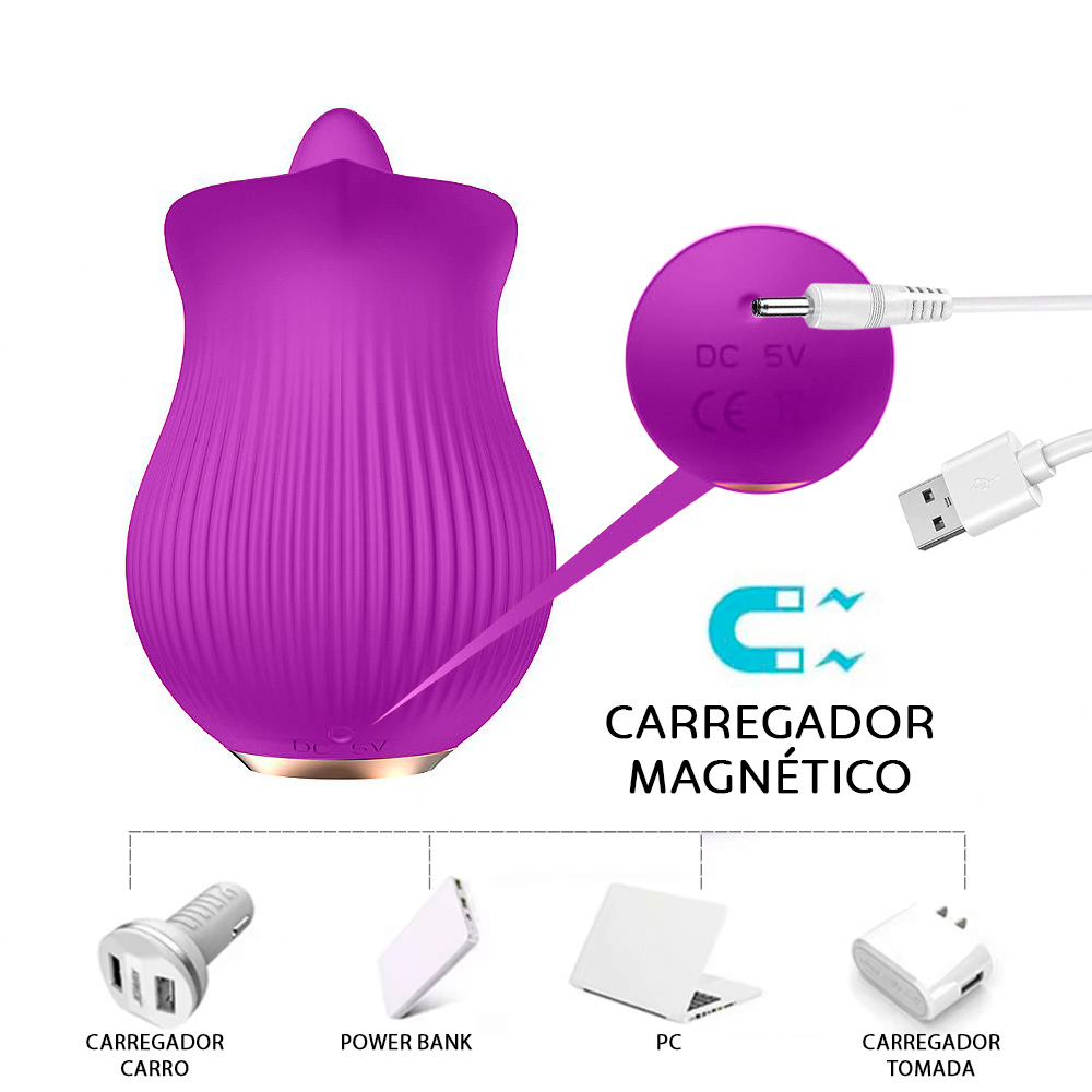 Vibrador para Clit�ris L�ngua Recarreg�vel em Silicone Aveludado com 12 Vibra��es Roxo | Foto 05