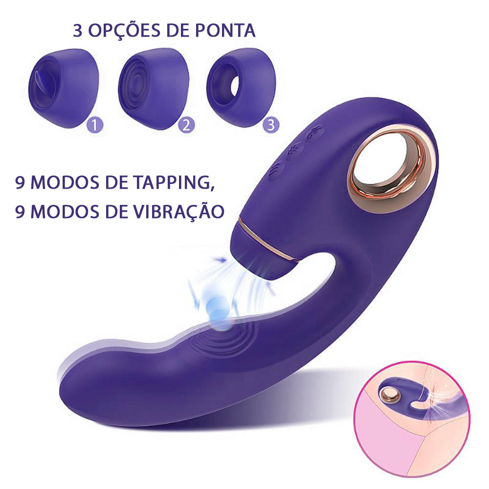 Vibrador Duplo Joanna Roxo com os 3 bicos intercambi�veis para estimula��o clitoriana