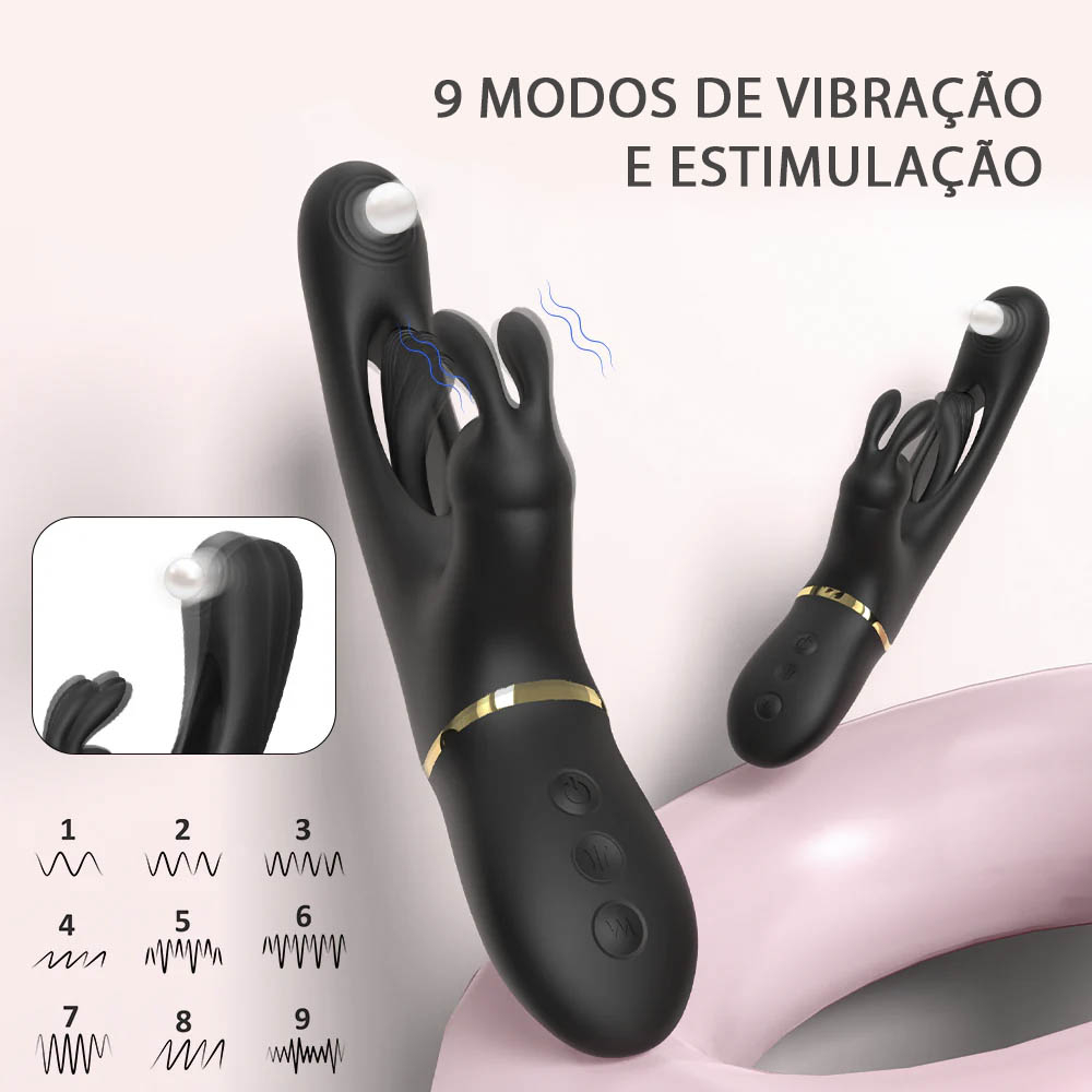Vibrador Duplo Recarreg�vel em Silicone com 9 Vibra��es e 9 Modos de Dedilhar Niko Preto em ambiente de uso com demonstra��o de modos de vibra��o