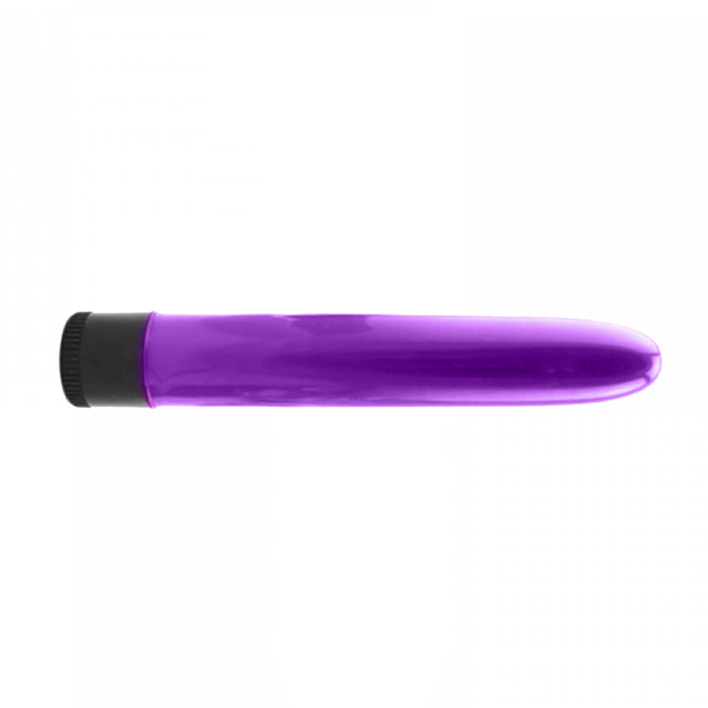 Vibrador Personal Liso de 18cm de comprimento e 2,8cm de diametro com multivelocidade na cor roxa vista lateral