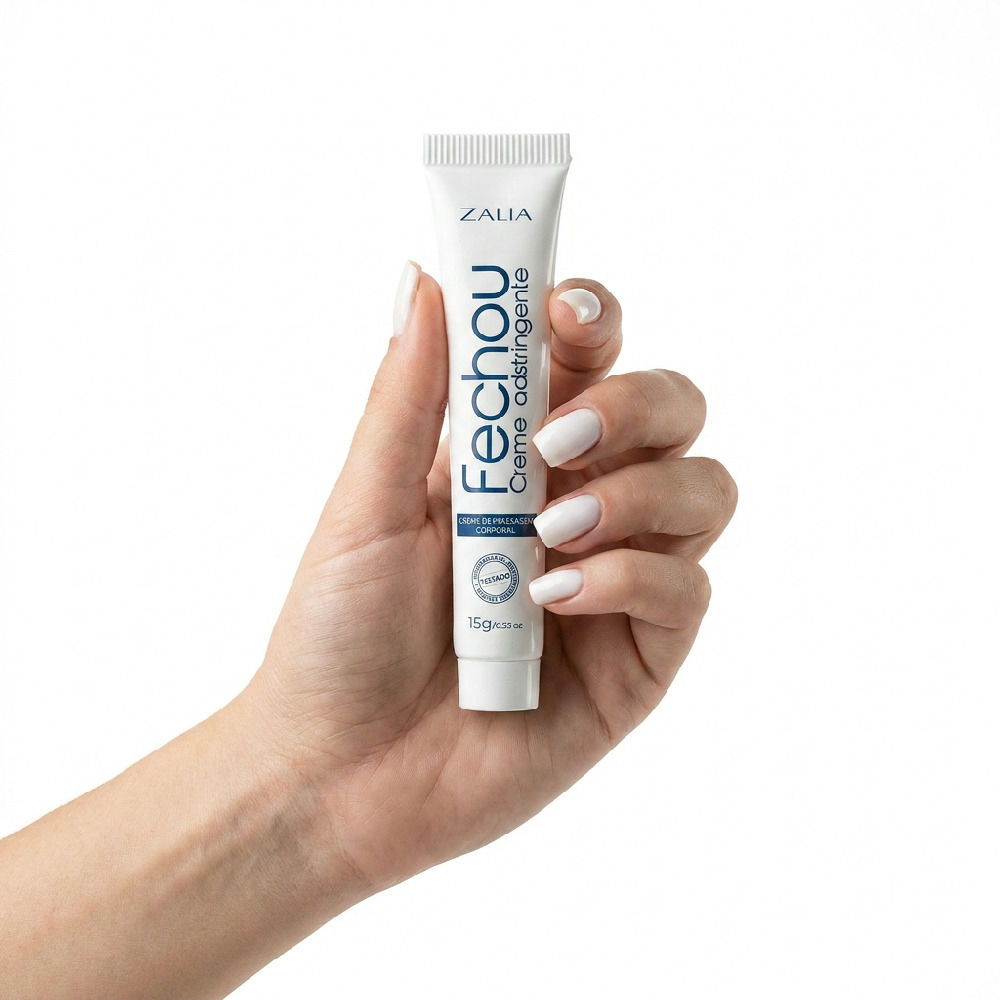 Gel Adstringente Fechou - Embalagem de 15ml segura na m�o feminina