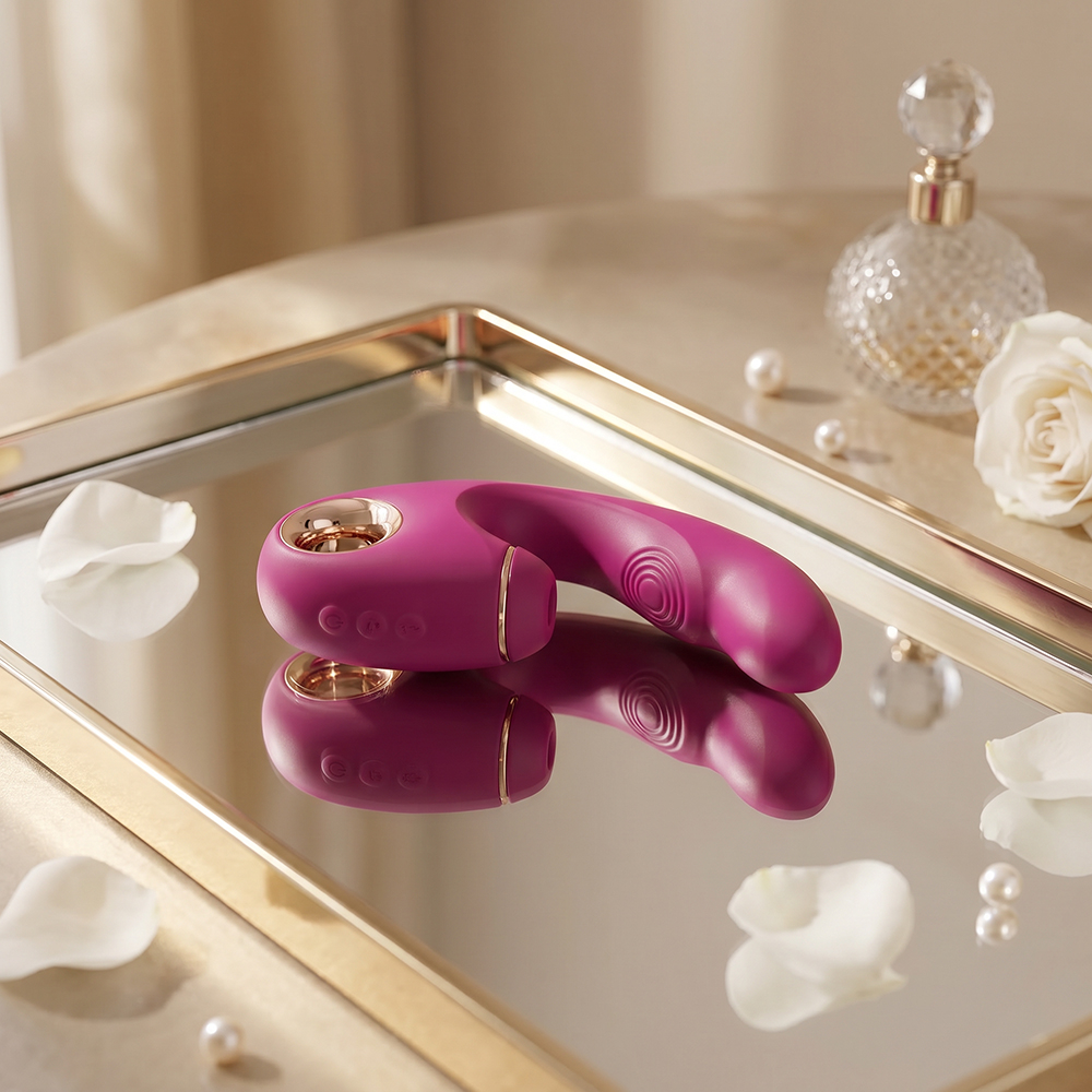 Vibrador Duplo Recarreg�vel em Silicone com 9 Vibra��es e 9 Tappings Vinho | Foto 04