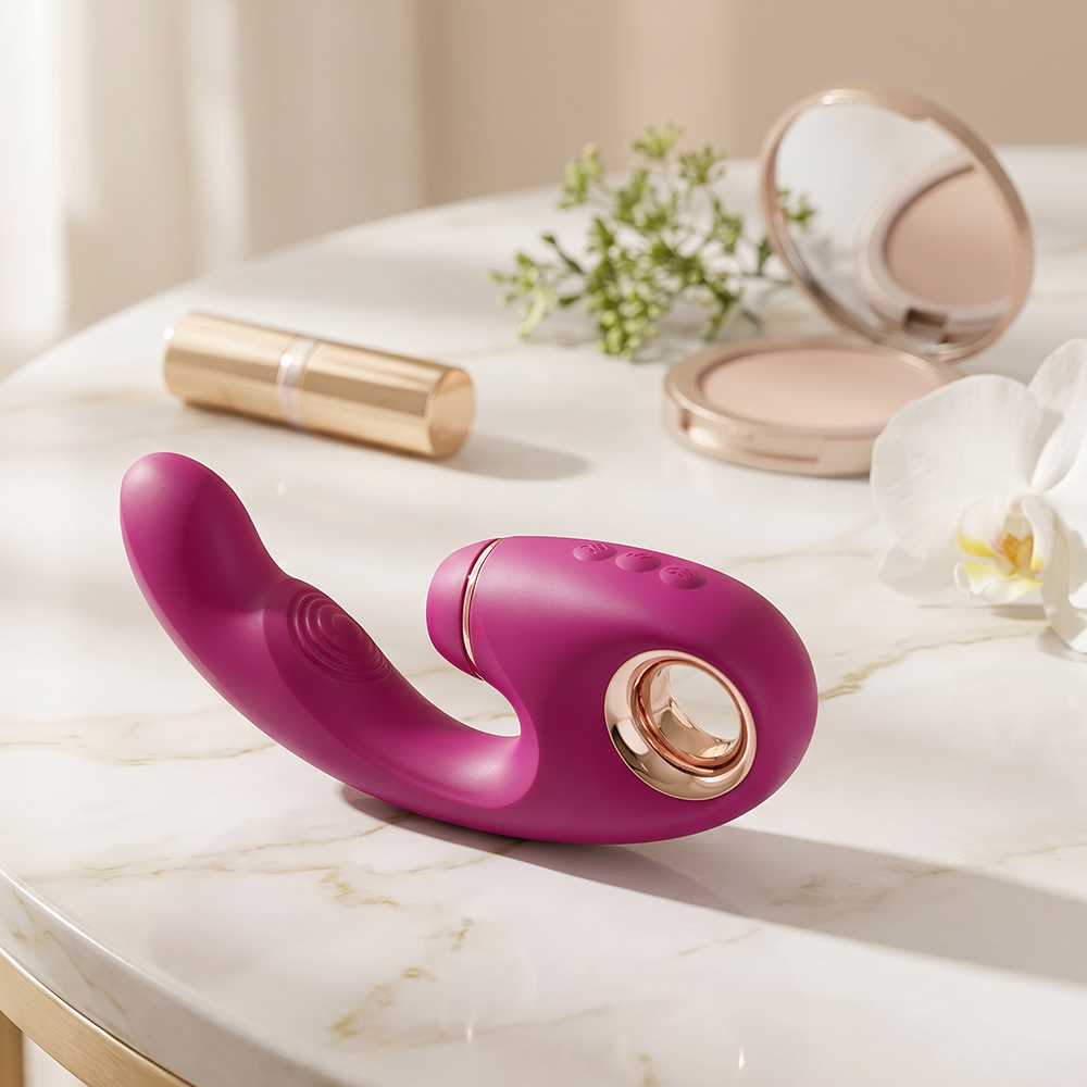 Vibrador Duplo Recarreg�vel em Silicone com 9 Vibra��es e 9 Tappings Vinho | Foto 05