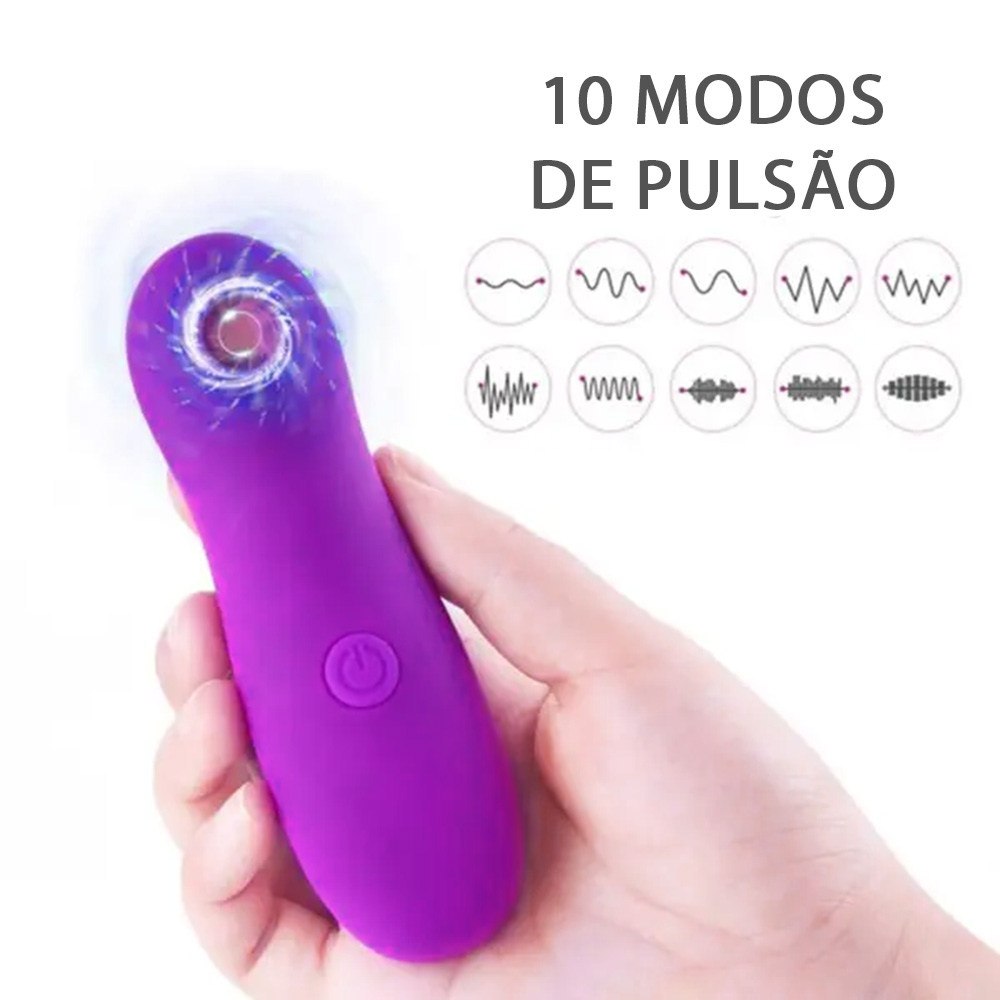 Pulsador de Clit�ris em ABS e Silicone Toque Aveludado com 10 Pulsa��es Roxo em imagem com demonstra��o de modos de pulsa��o