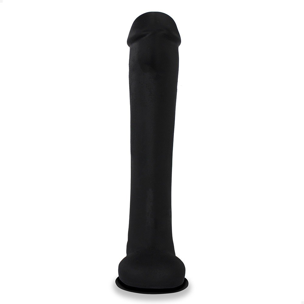 P�nis Gigante e Grosso Flex�vel com Escroto e Ventosa Cacete 33 x 6,8cm Preto - imagem detalhe da glande