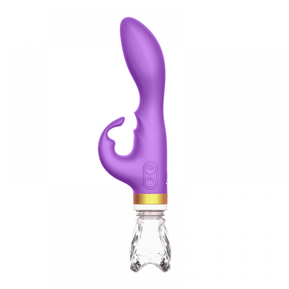 Vibrador Duplo Recarreg�vel em Silicone com Base com 10 Vibra��es e Base em Vidro Roxo - Vista lateral mostrando o design ergon�mico