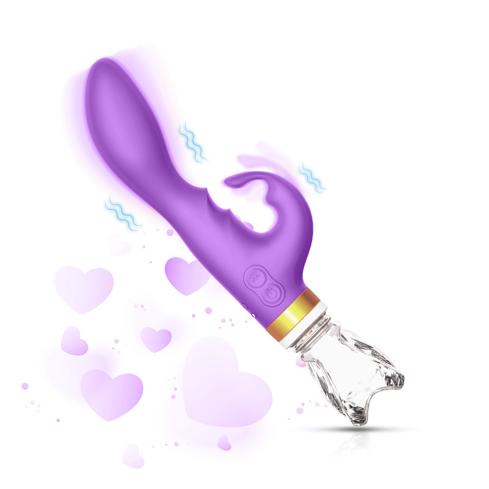Vibrador Duplo Recarreg�vel em Silicone com Base com 10 Vibra��es e Base em Vidro Roxo | Foto 04