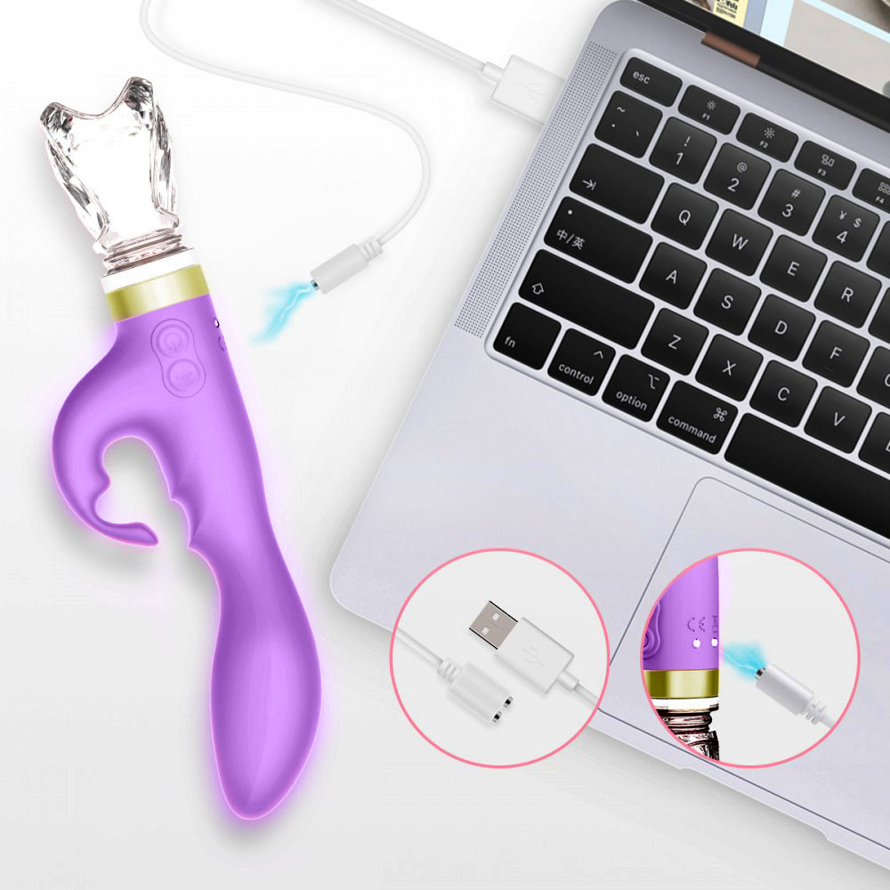 Vibrador Duplo Recarreg�vel em Silicone com Base com 10 Vibra��es e Base em Vidro Roxo | Foto 05