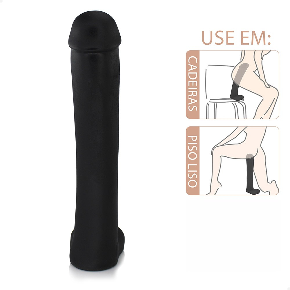 P�nis Gigante e Grosso Flex�vel com Escroto Cacete 33 x 6,8cm Preto - Foto 04