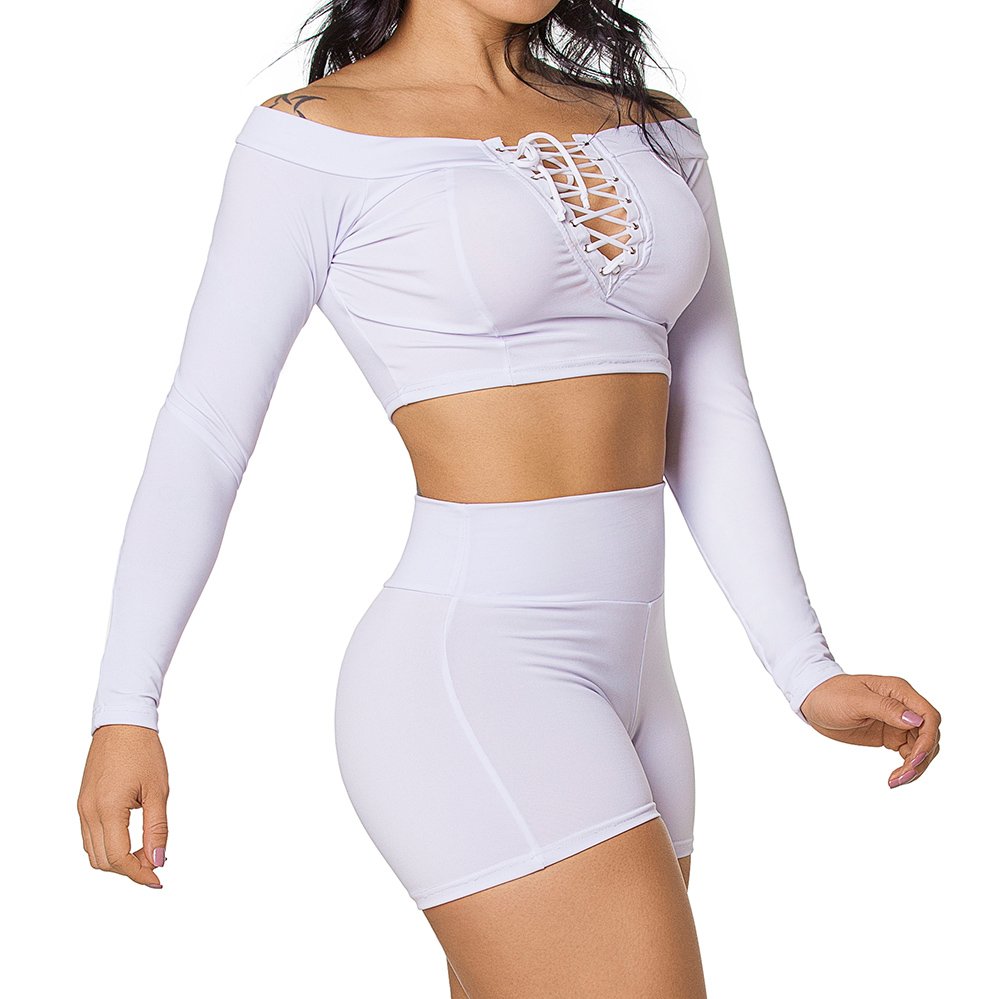 Conjunto Sensual Sexy em Suplex Poliamida com Cropped Tran�ado Branco | Foto 05