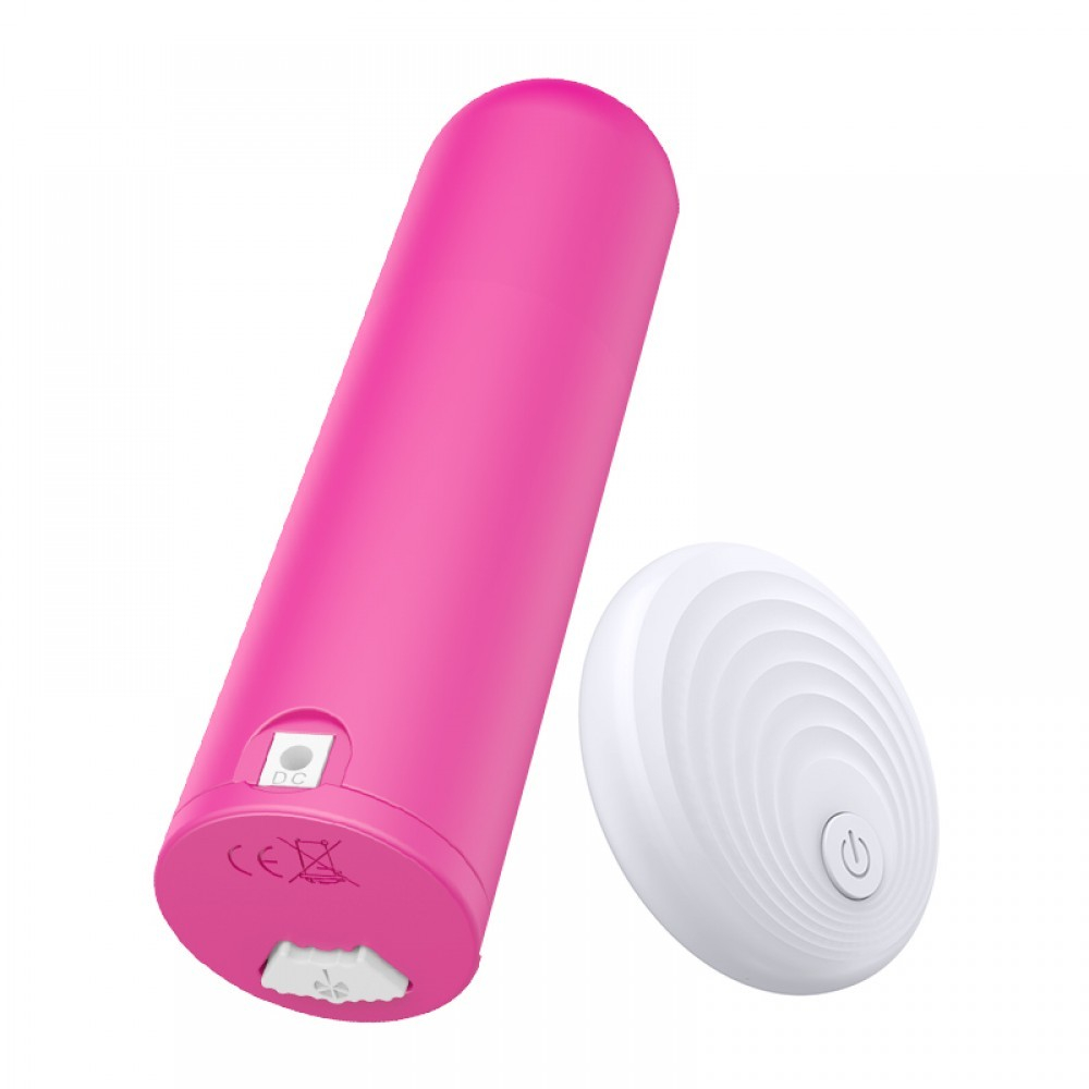 Vibrador Bullet em Silicone Recarreg�vel com 10 Vibra��es com Controle sem Fio Rosa e sua base recarreg�vel