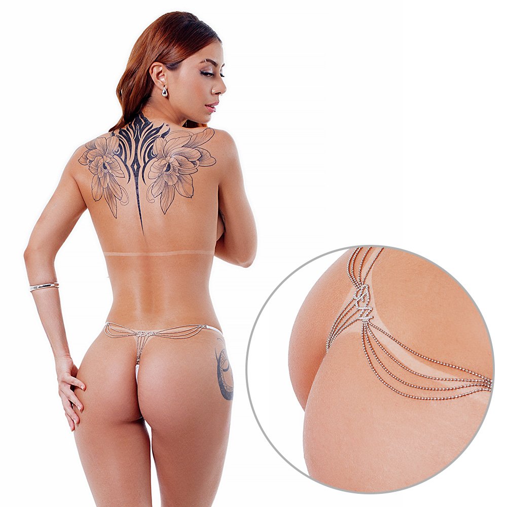 Calcinha String Fio Dental Sexy em Renda e Poliamida Escrito Sexy Atr�s Branca | Foto 04