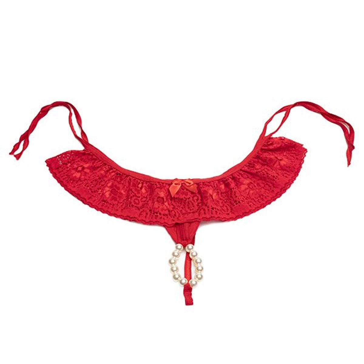 Kit Calcinha Tailandesa Fio Dental Sexy P�rola Vermelha com p�rolas e la�o frontal