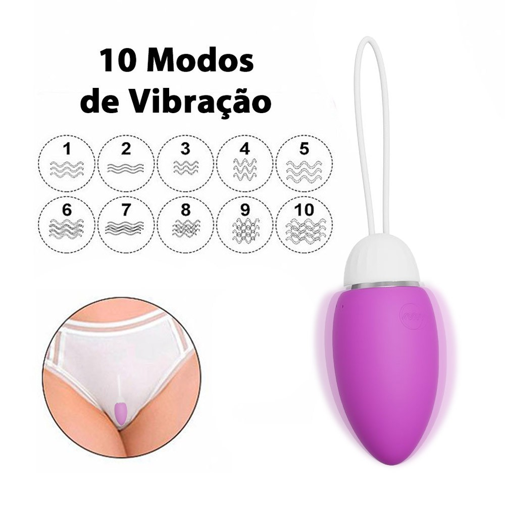 Vibrador Bullet Recarreg�vel em Silicone com 10 Vibra��es e Controle por APP Roxo com ilustra��es dos 10 modos de vibra��o