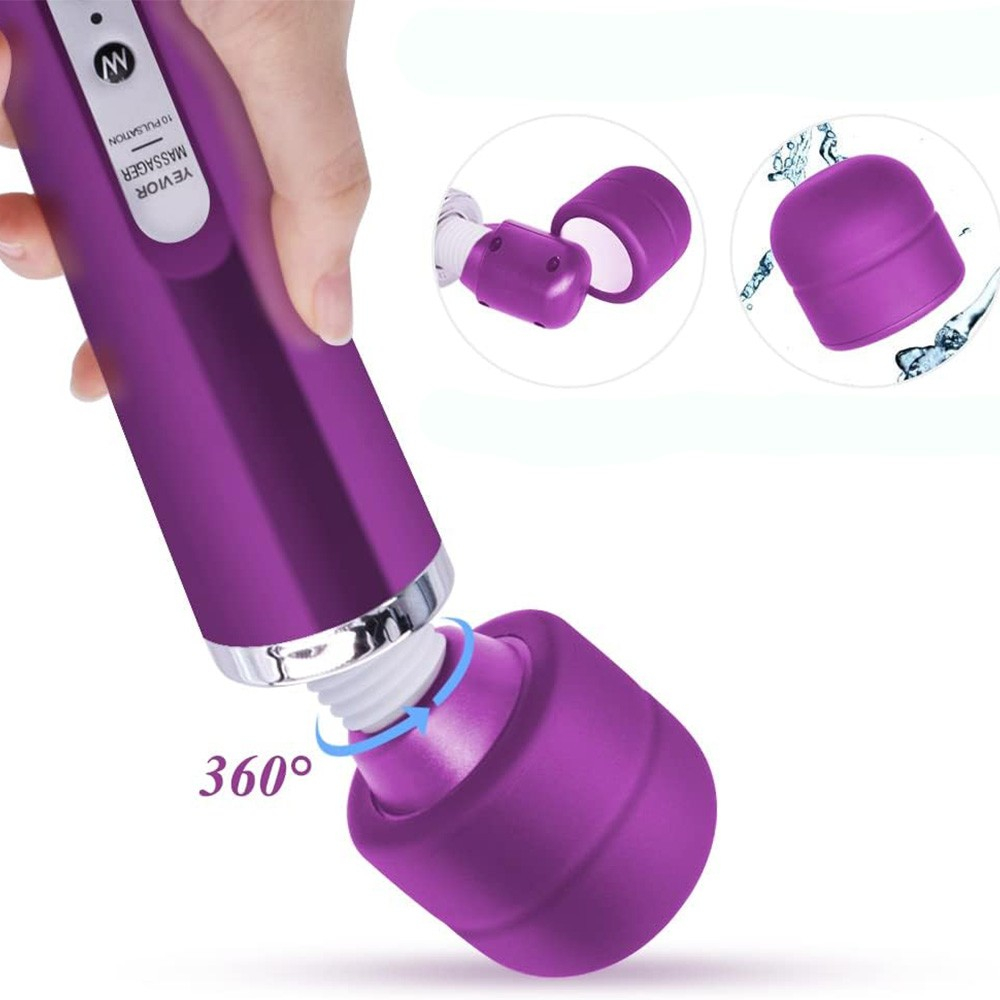 Vibrador Massageador Er�tico Varinha M�gica Roxo com cabe�a 360 graus