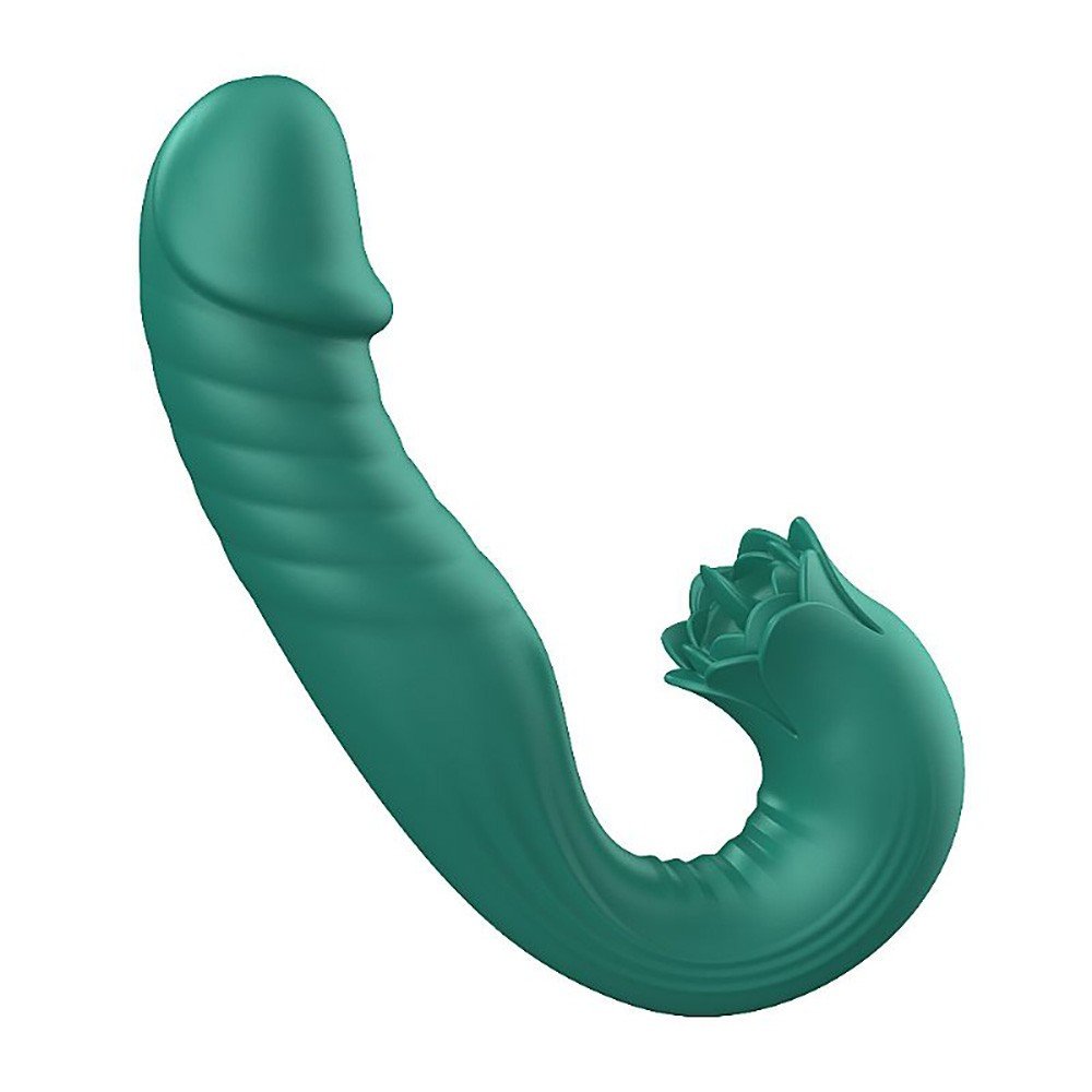 Vibrador Duplo Recarreg�vel Silicone 7 Vibra��es, 7 Estimula��es de L�ngua e Vai e Vem Elan Verde | Foto 04