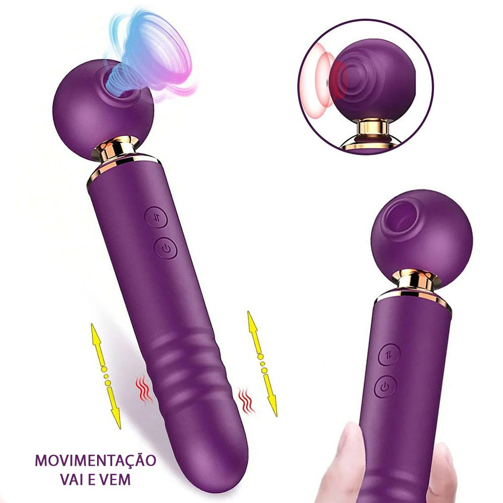 Vibrador Feminino Recarregavel em Silicone 3 em 1 Roxo - Angulo mostrando o bico para tapping