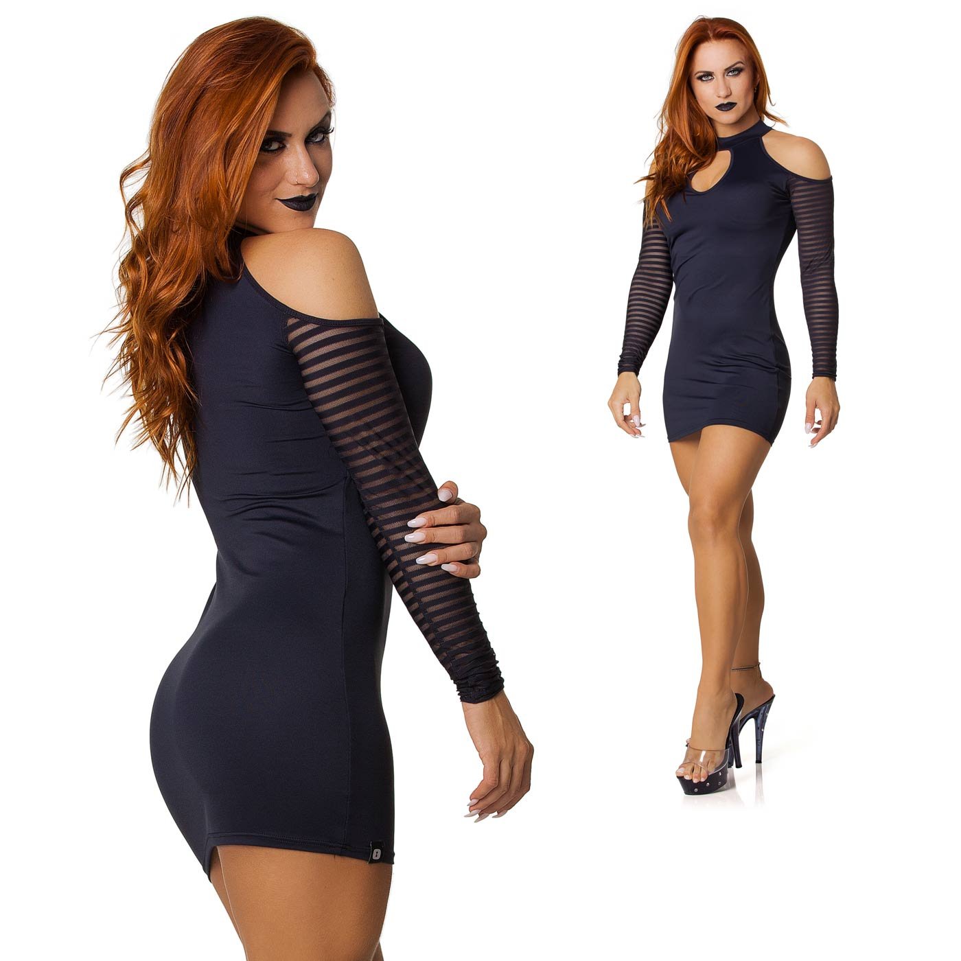 Vestido Sensual Manga Longa e Gola Alta Preto | Foto 04