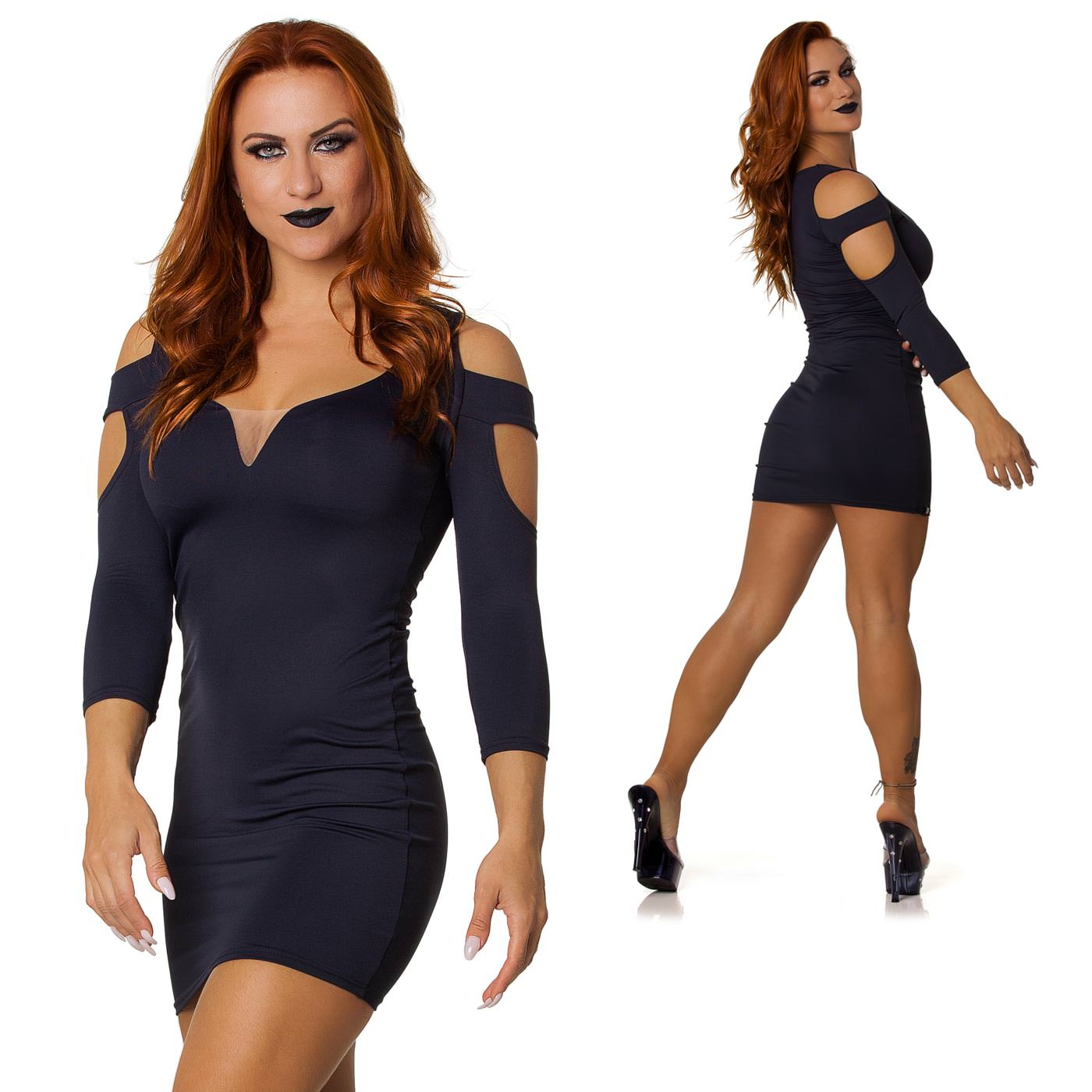 Vestido Sensual com Decote e Tule Ilusion Preto | Foto 03