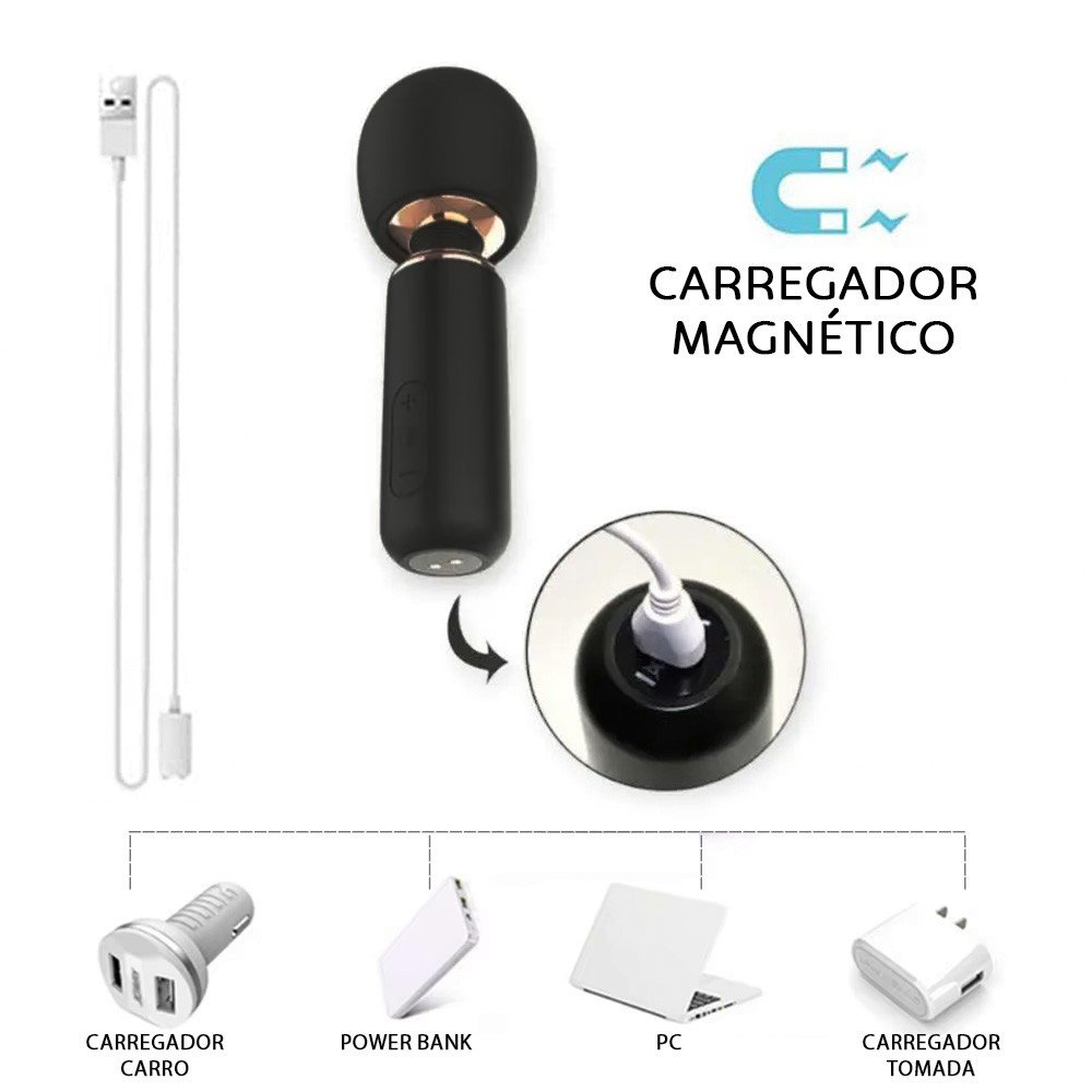 Massageador El�trico Varinha M�gica Joane em Silicone Aveludado e Recarreg�vel via USB Preto | Foto 05