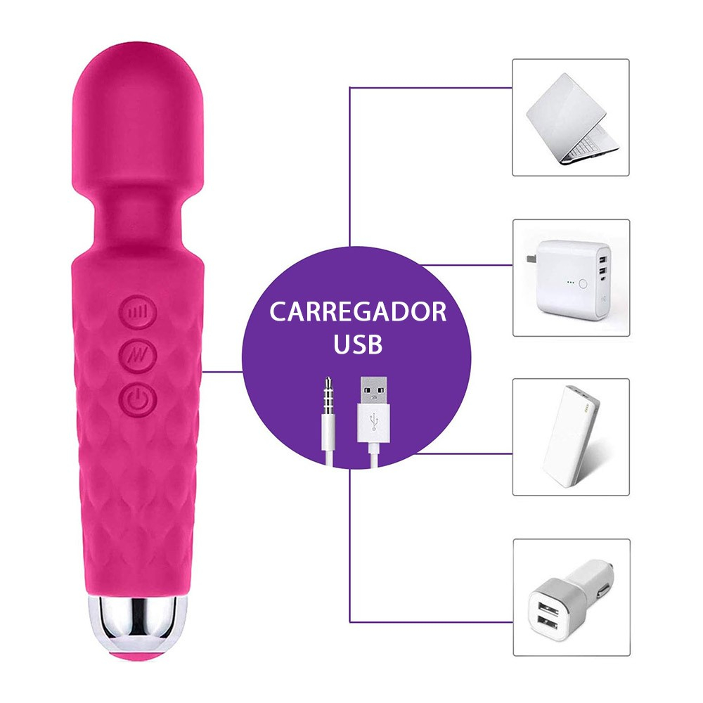 Massageador Er�tico Varinha M�gica em Silicone (Toque Aveludado) com 20 Vibra��es Jenny Pink | Foto 05