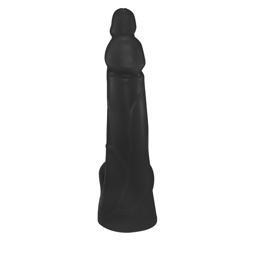 P�nis Duplo com Veias Preto em perspectiva frontal superior, mostrando detalhes das veias e a base flex�vel