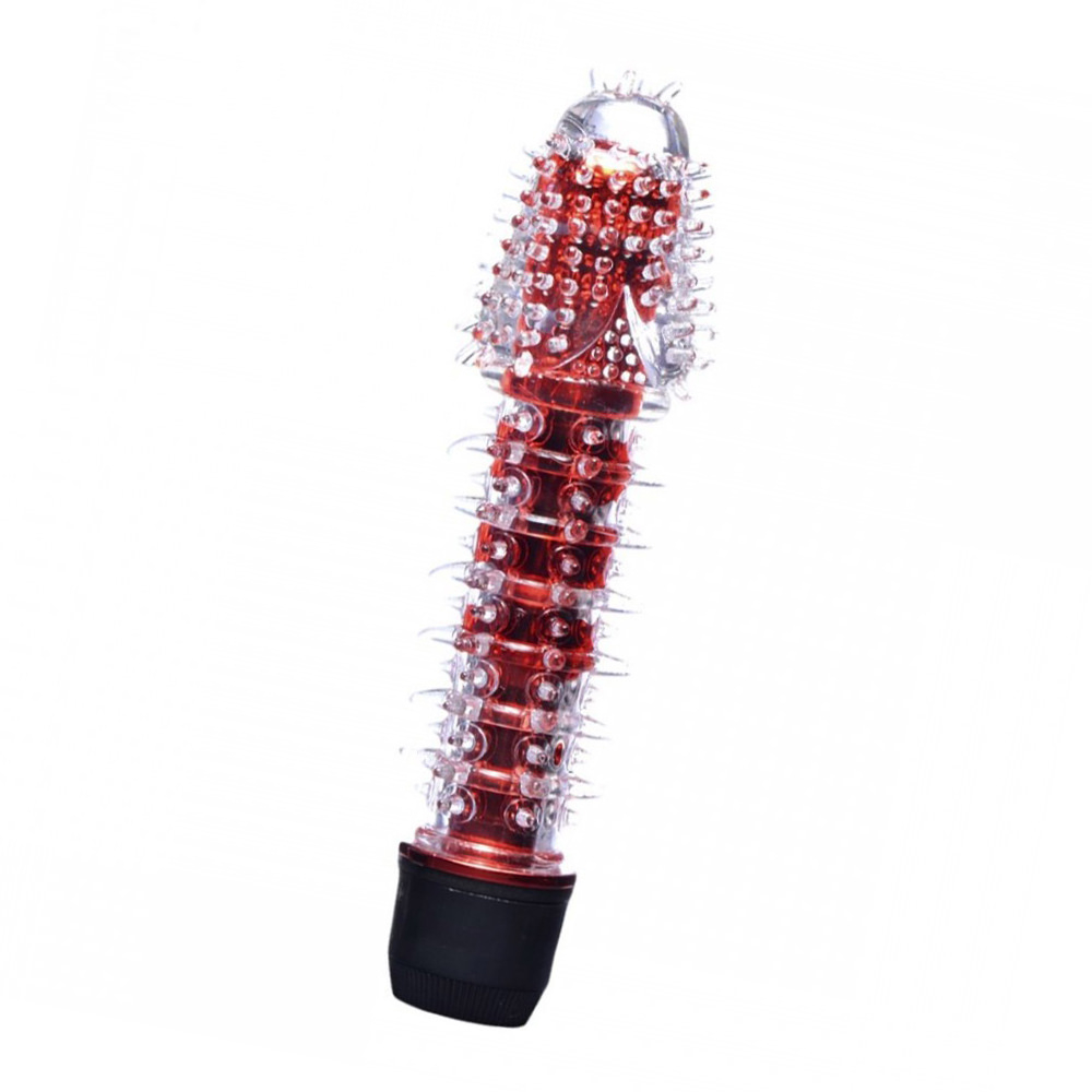 Vibrador Feminino Transl�cido com Capa Texturizada Vermelho, com capa transparente e corpo vibrat�rio em vermelho