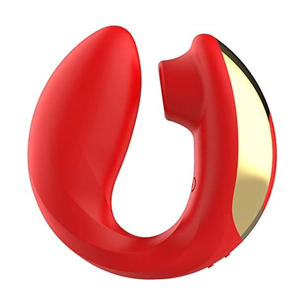 Sugador de Clit�ris e Vibrador para Ponto G Recarreg�vel Ivy, vista lateral mostrando o design ergon�mico em U na cor vermelha