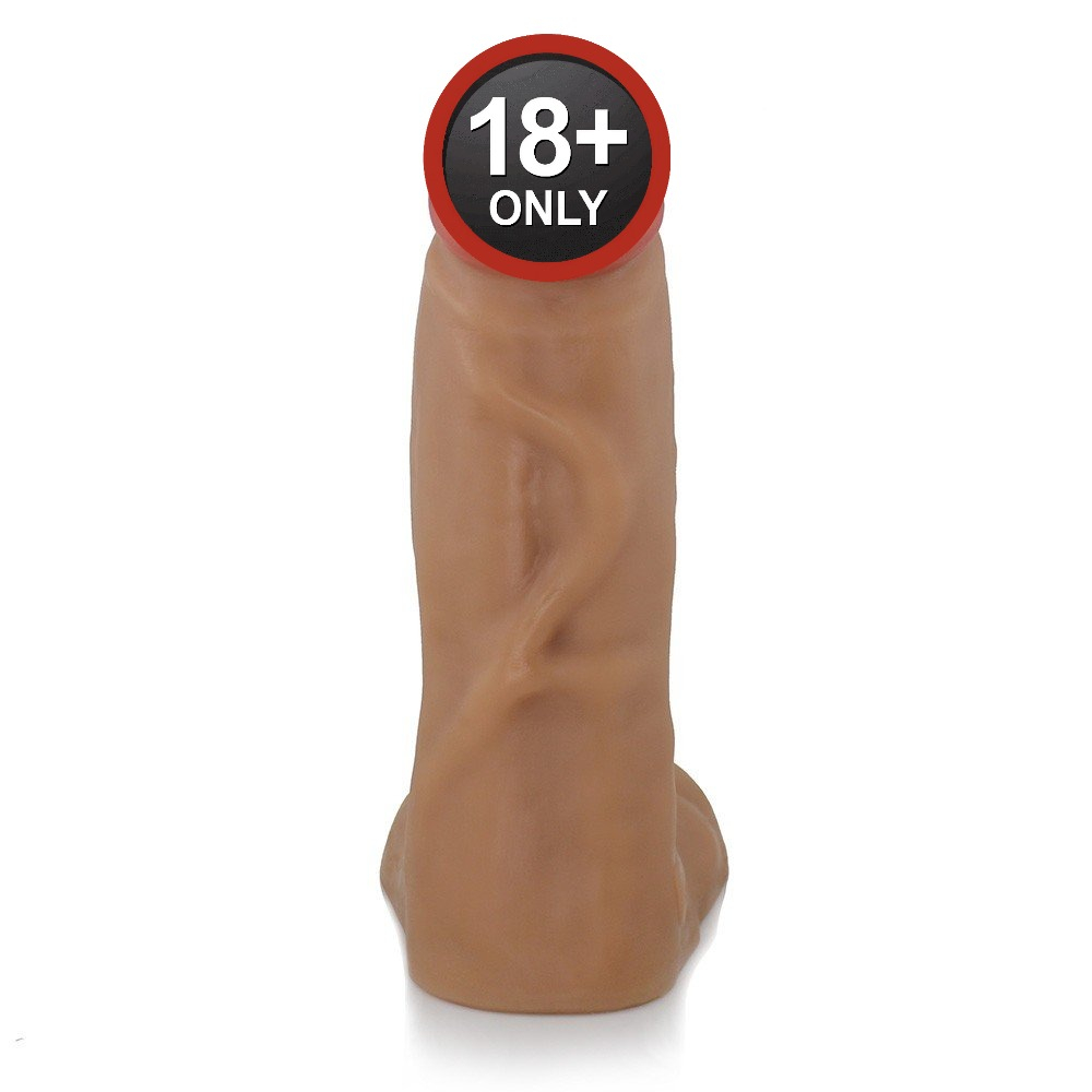 P�nis Gigante e Grosso Flex�vel com Escroto Corajoso 38 x 11,5cm Bege | Detalhe da ponta do p�nis flex�vel gigante e grosso com escroto corajoso