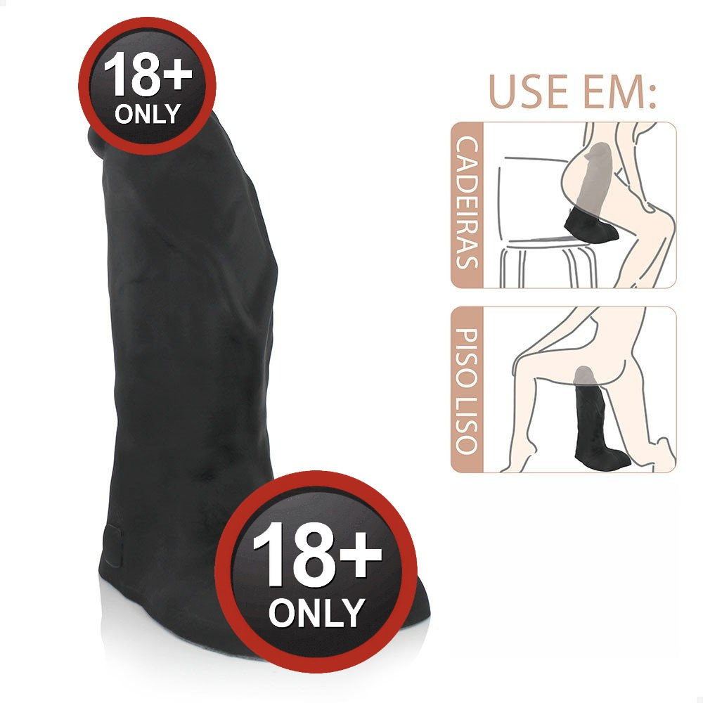 P�nis Gigante e Grosso Flex�vel com Escroto Corajoso - Vista do produto em perspectiva indicando a base com escroto
