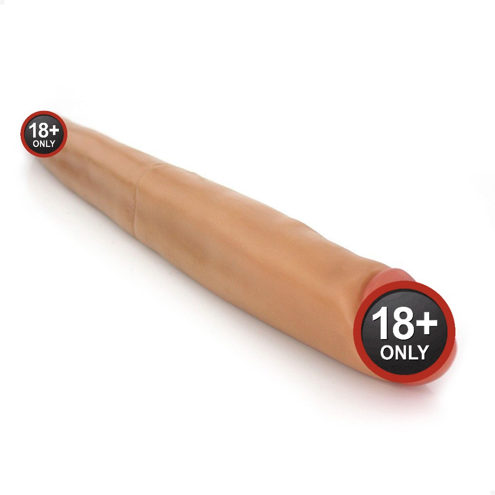 P�nis Gigante e Grosso Flex�vel Duas Pontas Duplex 60 x 6cm Bege em close-up da textura e material