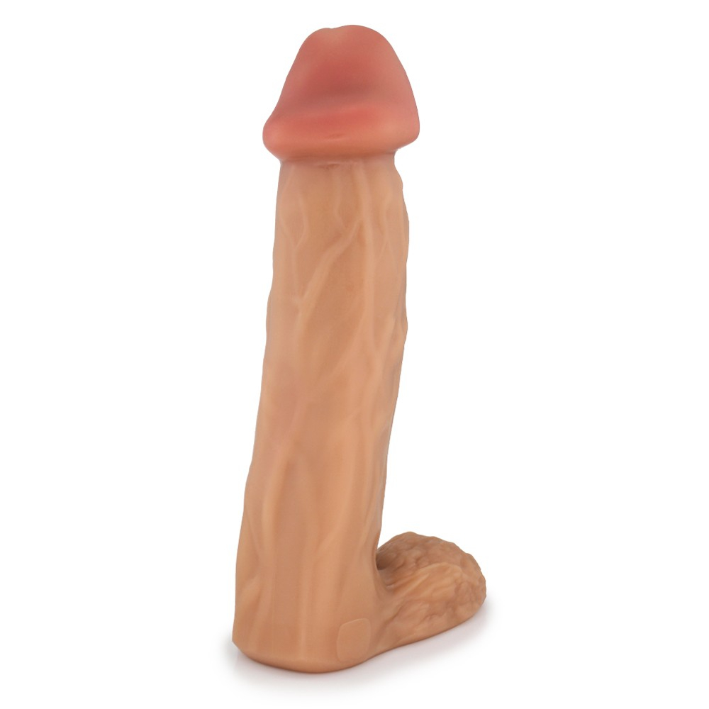 P�nis Gigante e Grosso Flex�vel com Escroto Valente em PVC Toque Macio cor Bege
