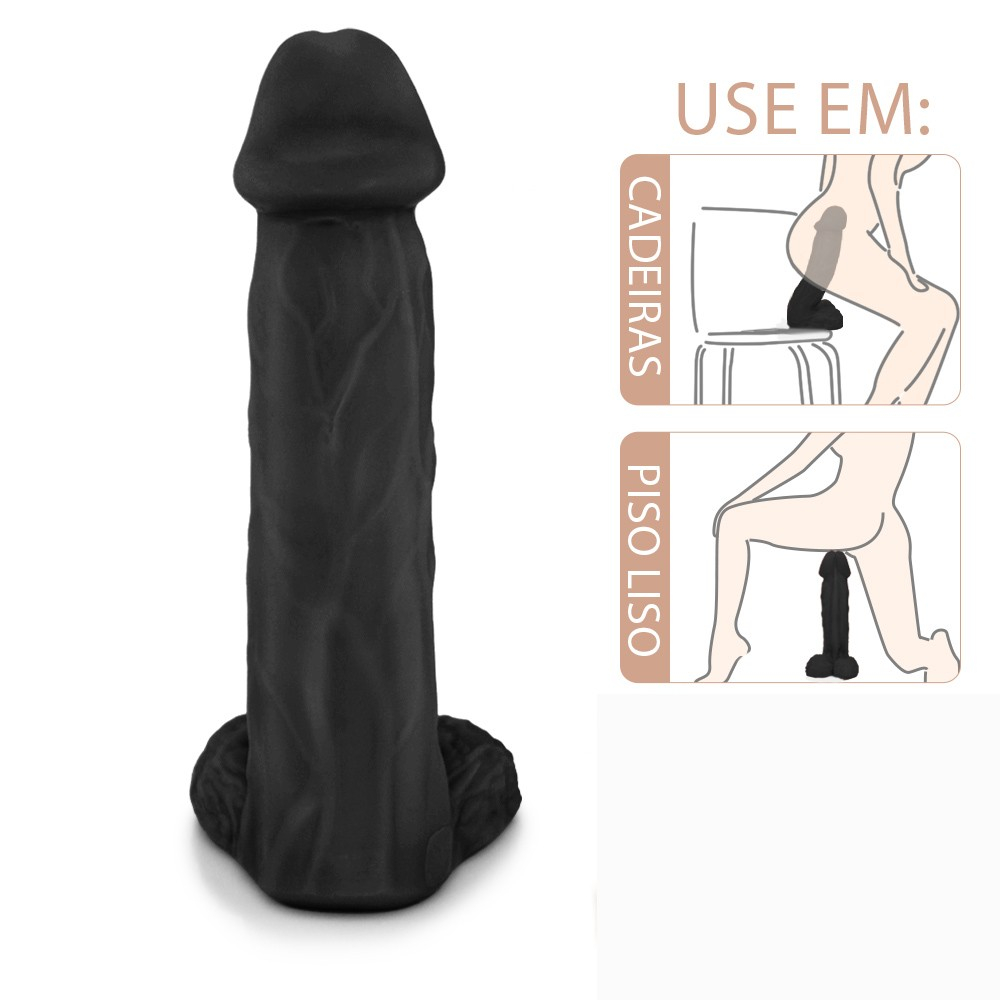 P�nis Gigante e Grosso Flex�vel com Escroto Valente 31 x 7,8cm Preto - Foto 04