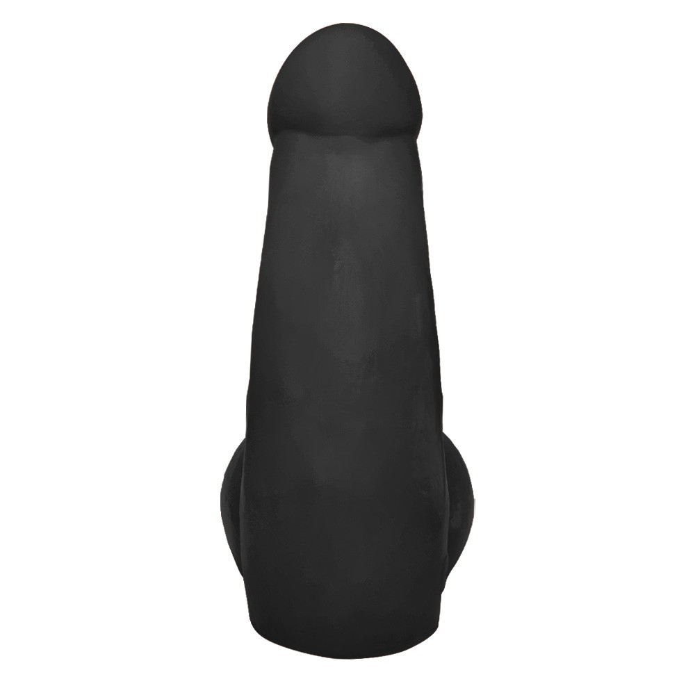 P�nis Gigante e Grosso Flex�vel com Escroto Mi�do 32 x 10cm Preto - Vista da ponta arredondada e corpo flex�vel