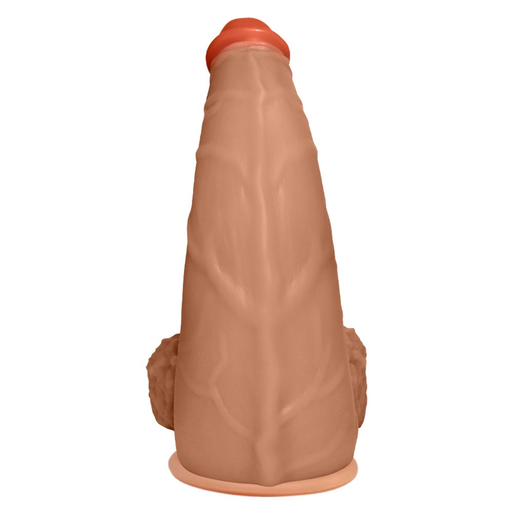 P�nis Gigante e Grosso Flex�vel com Escroto e Ventosa Profundo 36 x 10cm Bege - Detalhe das Veias e Textura