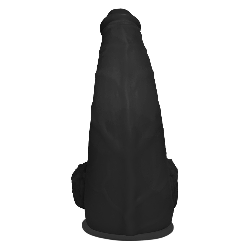 P�nis Gigante e Grosso Flex�vel com Escroto e Ventosa Profundo 36 x 10cm Preto - Detalhe da ventosa na base, demonstrando a funcionalidade de fixa��o.