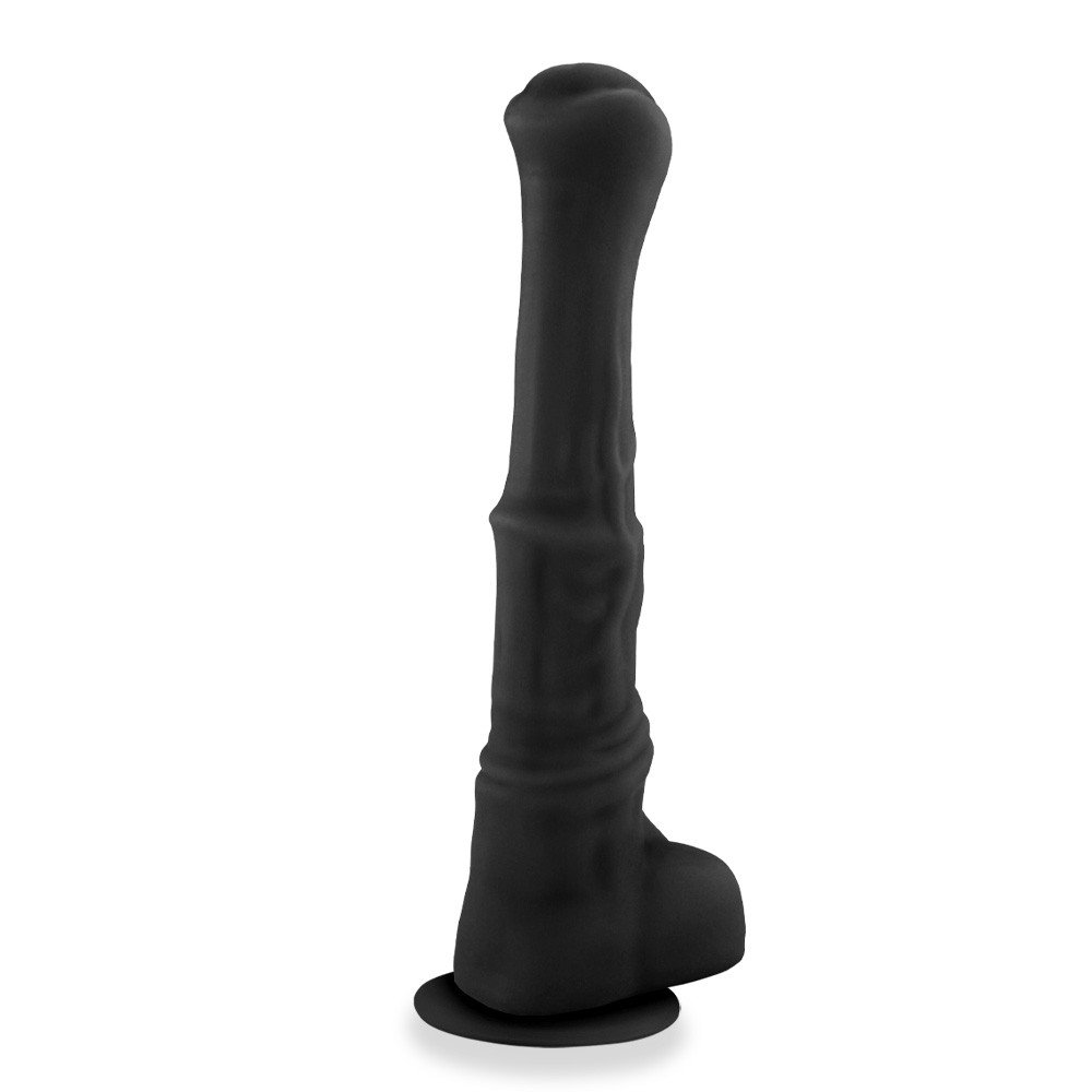 P�nis Gigante e Grosso Flex�vel com Escroto e Ventosa Garanh�o em �ngulo que destaca a base com ventosa e escroto