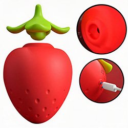 Vibrador Discreto Recarreg�vel em Silicone com 8 Pulsa��es Formato de Morango Vermelho