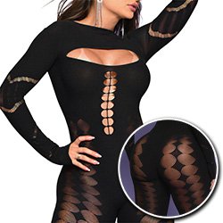 Macac�o Ousado Sexy em Spandex Estilo Bodystocking Maisie Preto